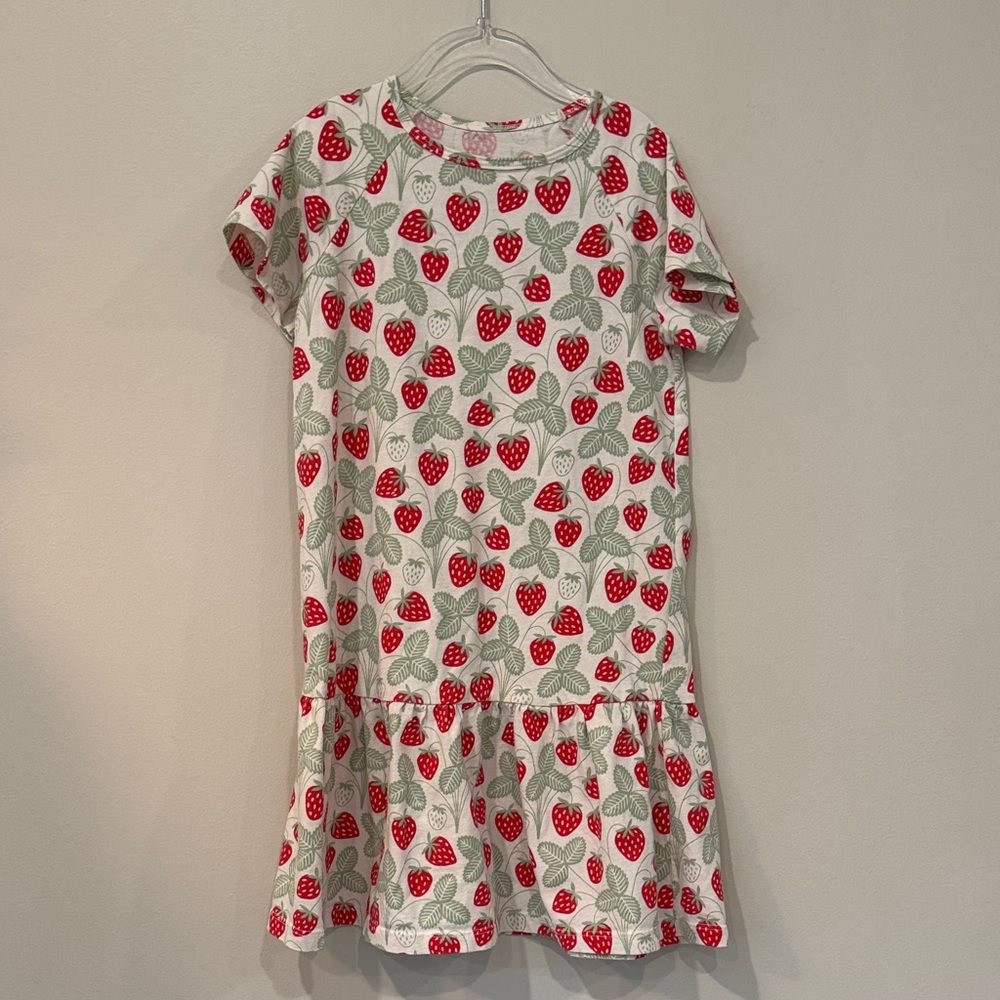 Winter Water Factory Strawberry Print Organic Cotton “Milwaukee” Kids Dress